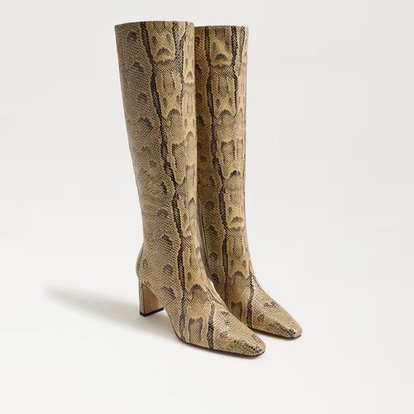 NEW Sam Edelman Women's 6 WIDE CALF Sylvia Tan Python Embossed Leather Boots - Picture 1 of 15